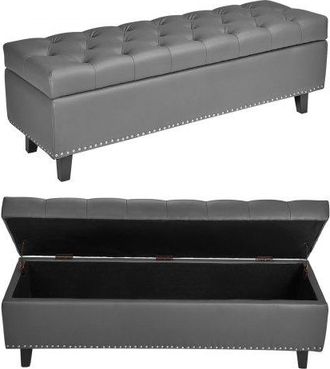 OEM Banco De Cuero Con Botones, Banco Tapizado De Cuero Sint&eacute;tico 415 X 1305 X 440 Mm Con Almacenaje Y Patas De Madera Maciza, Coj&iacute;n De Espuma, Para Sala 