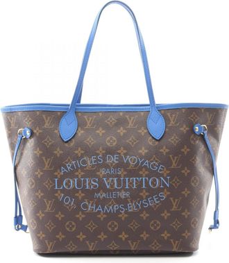 Louis Vuitton Monogram Blue Brown Coated Canvas Leather Tote Bag (Pre-Owned)