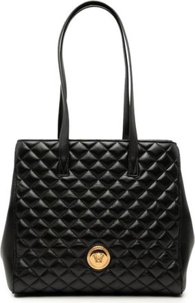 Versace Black Leather Pouch Tote Bag (Pre-Owned)