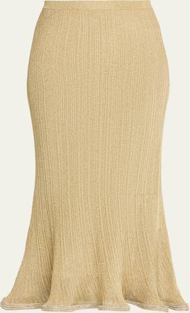 SIMKHAI Brighton Fluted Shimmer Plisse Midi Skirt