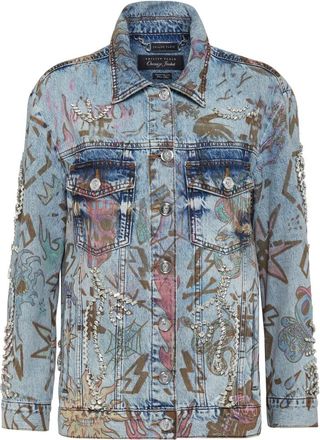 Philipp Plein Jassen, Dames, Blauw, M, Denim, Denim Jacket Oversize Tattoo Monogram met Kristallen