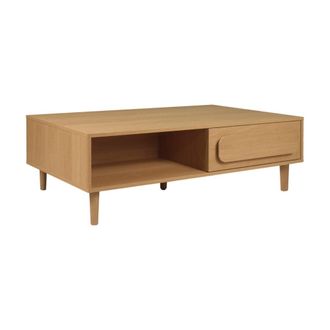 Sweeek Mesa de centro vintage con efecto madera y 1 caj&oacute;n, roble