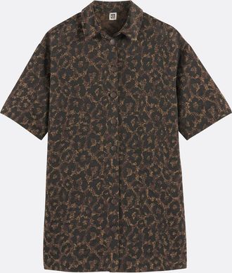 La Redoute Collections Korte losvallende jacquard jurk met luipaard, Signature SARA