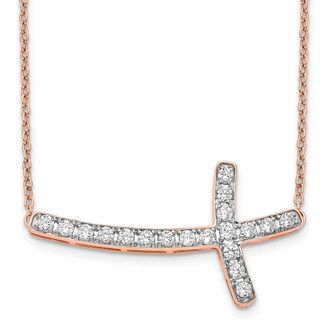 Diamond2Deal 14K Gold 1/2 Ct Lab Grown Diamond Sideways Cross Pendant Necklace 18 Clarity VS, Color G-H