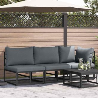vidaXL Muebles De Exterior Con Coj&iacute;n Con Almohada Negro Aluminio