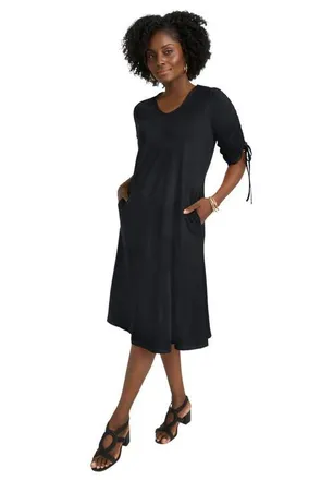 Jessica London Tie Sleeve Midi Dress in Black at Nordstrom, Size Medium