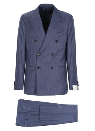 Caruso Double-Breasted Wool Suit With Pinstriped Pattern