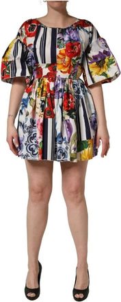 Dolce & Gabbana Patchwork Katoen Poplin Mini Jurk - Dames - Korte kleedjes - Veelkleurig - S - Katoen - Kleedjes