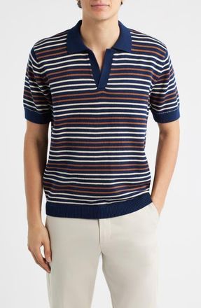 Percival Douglas Stripe Johnny Collar Polo in Navy at Nordstrom, Size Xx-Large