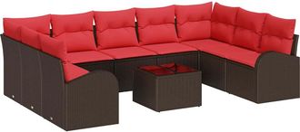 vidaXL Juego De Sof&aacute; 10 Uds. Marr&oacute;n [sint&eacute;tico]: Rattan De Poli&eacute;ster Vidaxl