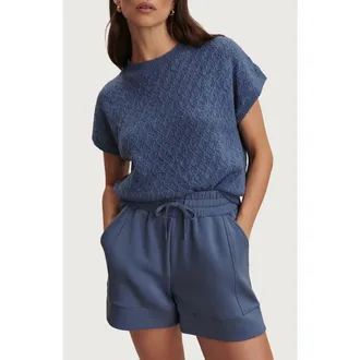 Varley Manae Textured Pointelle Cotton Blend Sweater in Bijou Blue at Nordstrom, Size Large