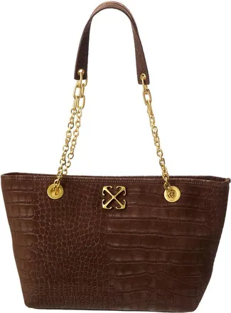Off-white Jitney Small Chain Croc-Embossed Suede Tote