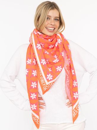Zwillingsherz Dreieckstuch ZWILLINGSHERZ Luxury Vibes, Damen, orange (orange pink gelb), Strick, Baumwollmischung, Modet&uuml;cher Dreieckstuch, Feinstrick, Blumenmotiv,