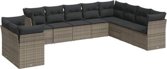 vidaXL Set De Sof&aacute;s De Jard&iacute;n 10 Pzas Con Cojines Rat&aacute;n Sint&eacute;tico Gris Vidaxl