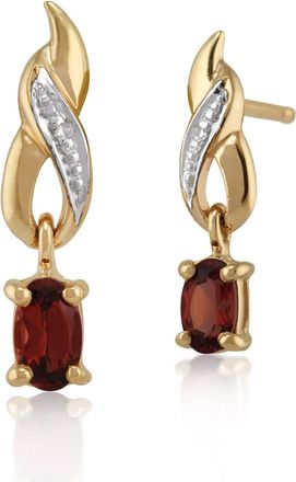 Gemondo Classic Oval Garnet & Diamond Drop Earrings in 9ct Yellow Gold