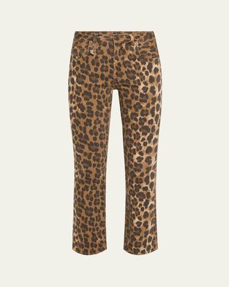 R13 Leopard Mid-Rise Kick-Flare Jeans