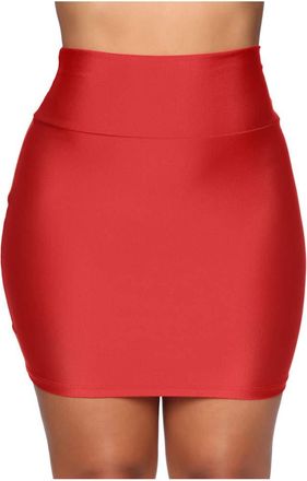 Generic Sexy Skirt Stretch Sexy Skirt Solid High Waist Short Slim Skirts Shirt Skirt Extender for Women (Red, L)