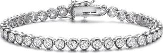 Rachel Glauber White Gold Plating with Clear Round Brilliant 4mm Cubic Zirconia Tennis Bracelet