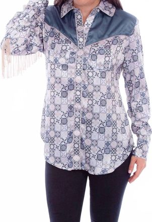 Scully Leather Long Sleeve Fringe Top In Ivory Multi
