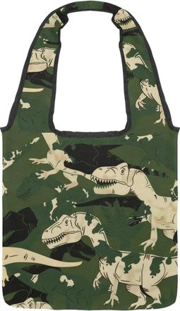 Generic Dinosaur Camouflage Pattern Reversible Canvas Shoulder Tote - Double-Sided Print, 12oz Cotton, 27cm Drop, Fold-Flat Bag for Travel, Shopping, Street O