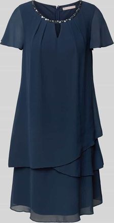 Christian Berg Cocktail Knielanges Cocktailkleid mit Schlüsselloch-Ausschnitt in Dunkelblau, Größe 34