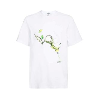 Msgm T-Shirts, male, White, M, Printed Cotton T-shirt