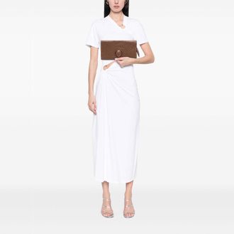 Bottega Veneta Pre-owned Womens Nappa Embossed Intrecciato Turnlock Clutch - Tan Leather - One Size