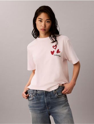 Calvin Klein Jeans Calvin Klein Womens Hearts Print Boxy Tee - Pink - XL