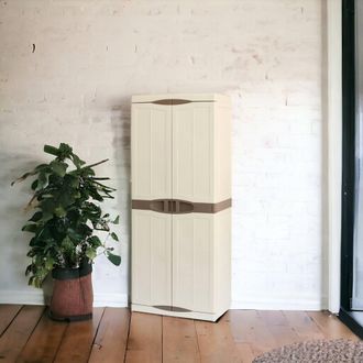 Dmora Dmora Armario Multiusos Para Exterior O Interior, 2 Puertas Y 4 Estantes De Polipropileno, 100% Made In Italy, 70x47h178 Cm, Color Beige