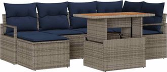 vidaXL Conjunto De Sof&aacute;s De Jard&iacute;n 7 Uds. Gris Rat&aacute;n Sint&eacute;tico Vidaxl