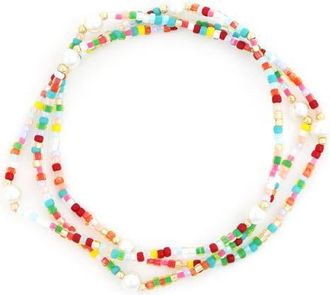 Panacea Set of 3 Beaded Stretch Bracelets in Green Multi at Nordstrom