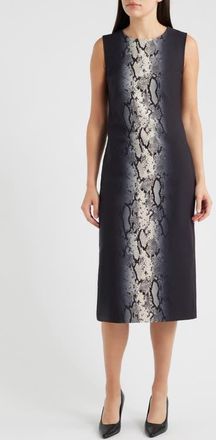 Anne Klein Snake Print Jewel Neck Midi Dress in Anne Black Multi at Nordstrom, Size 16
