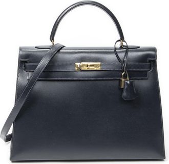 Herm&egrave;s Pre-owned Womens Kelly Sellier 35 Shoulder Bag - Blue/Navy - One Size