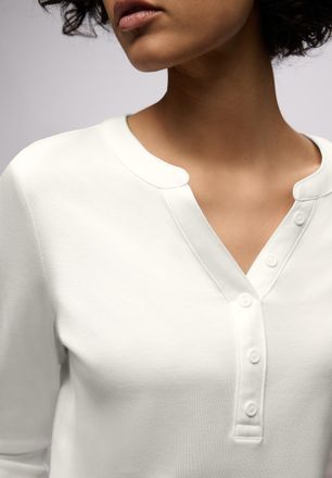 Street One Langarmshirt STREET ONE, Damen, Gr. 38, sanftes wei&szlig;, Jersey, Obermaterial: 50% Baumwolle, 50% Modal, unifarben, tailliert h&uuml;ftbedeckend, V-Ausschnitt
