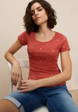 Kangaroos T-Shirt KANGAROOS, Damen, Gr. 32/34, braun (rost), Rippware, Obermaterial: 100% Baumwolle, bedruckt, sehr figurbetont h&uuml;ftbedeckend, Rundhals, eingese