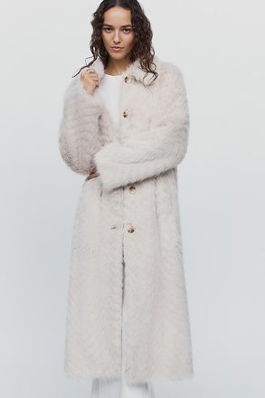 Maeve Faux Fur Channeled Long Coat Jacket