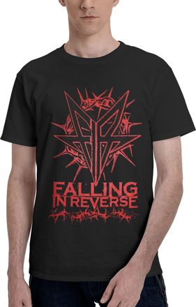 Generic Mens in Reverse Rock Band Falling Cotton T-Shirts Classic Crewneck Short Sleeves Simple&Versatile Daily Commute Essential Black 3XL