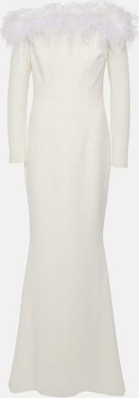 SAFiYAA Bridal Starlana feather-trimmed crepe gown