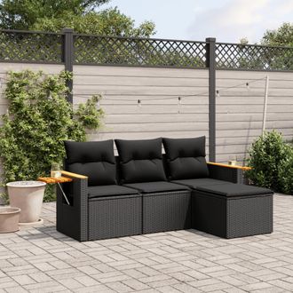 vidaXL Vidaxl - Set Divani Da Giardino 4 Pz Con Cuscini Nero In Polyrattan