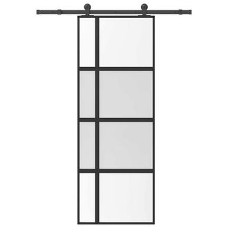 Berkfield Home Sliding Door with Hardware Set 76x205 cm Tempered Glass&Aluminium in Black