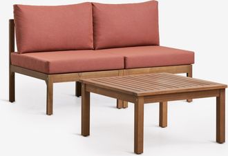 Sklum Conjunto De Jard&iacute;n Con Sof&aacute; Modular De 2 Piezas Y Mesa De Centro En Madera De Acacia Branson Sklum