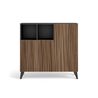 HERDASA Zapatero melamina grafito puertas efecto vallado nogal 87x90x27 cm