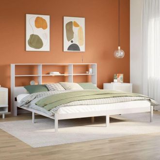 vidaXL Cama Con Estanter&iacute;a Sin Colch&oacute;n Madera Maciza Blanca 180x200 Cm Vidaxl