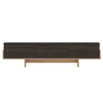 Calicosy TV Cabinet With 3 Grooved Drop-Down Doors, 180 Cm Wide - HELYO in Light Oak