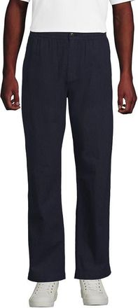 Lands End Linen Cotton E-Waist Pant in Radiant Navy Houndstooth at Nordstrom, Size Xx-Large