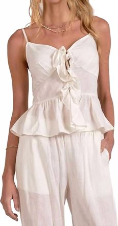 Elan Tie Front Spaghetti Strap Top In White