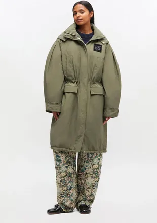 Ganni Green Oversized Tri-Layer Parka Coat - Size 32 Nylon