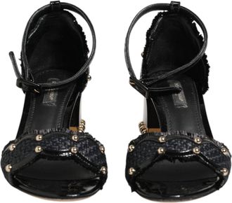 Dolce & Gabbana Black Studded Ankle Strap Sandals Womens Shoes