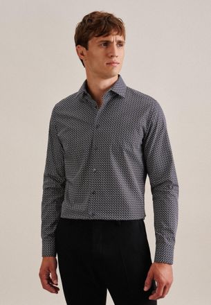 Seidensticker Businesshemd SEIDENSTICKER Slim, Herren, Gr. M (39), normale &Auml;rmell&auml;ngen, schwarz, 100% Baumwolle, bedruckt, slim fit, 2-Knopf-Manschette, Hemden Busi