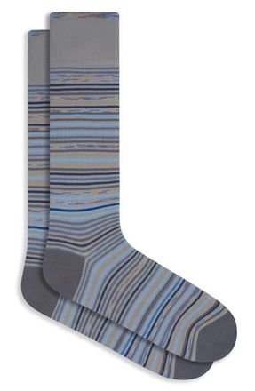 Bugatchi Stripe Mercerized Cotton Blend Dress Socks in Cement at Nordstrom